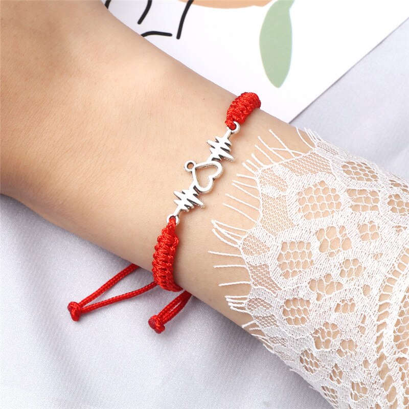 Goud Hartslag Cardiogram Armbanden Vrouwen Rood Zwart Touw Handgemaakte Weven Minnaar Sieraden Armband Speciale Cadeaus Voor Beste Vrienden