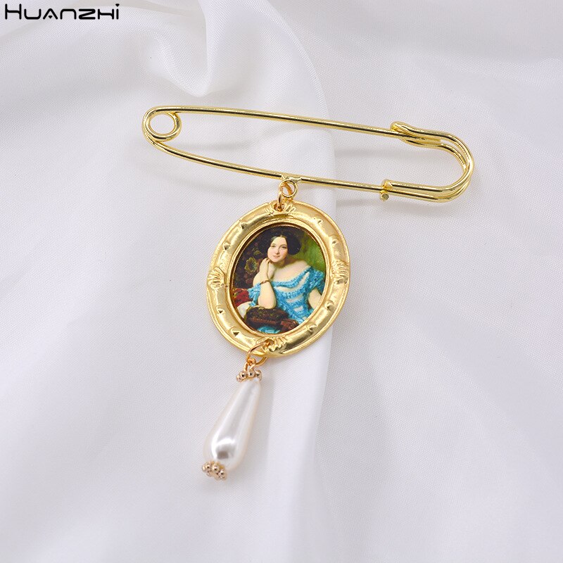 HUANZHI 2020 Nuovo Umani Viso Ritratto catena di Metallo Vintage ▾ Spilla Vecchio Cartone Animato Modelli di Smalto del Cappotto Dei Monili Accessori per le Donne Degli Uomini: 2
