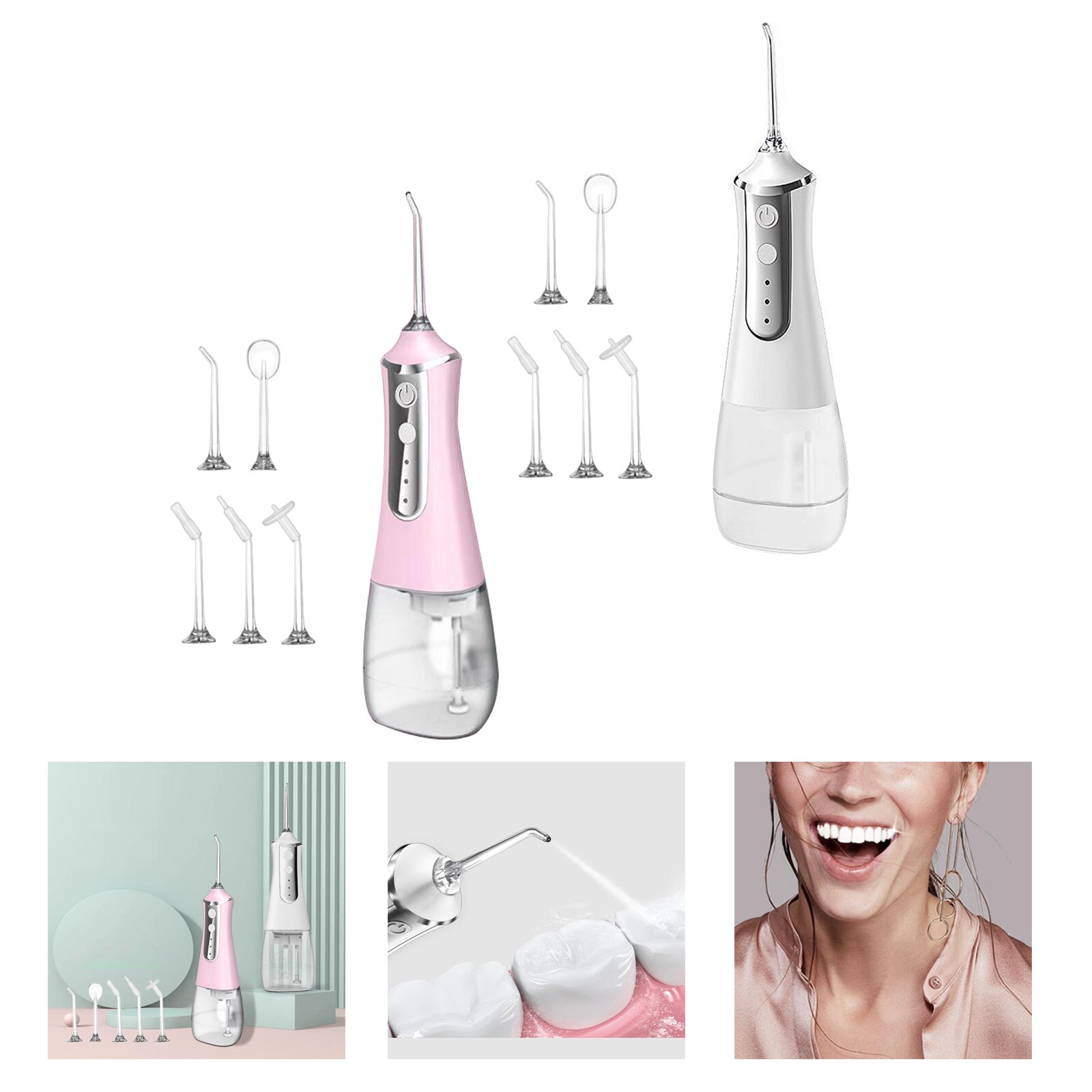 Electric Water Floss Teeth Cleaner 350ML Oral Irrigator Rechargeable 3 Modes