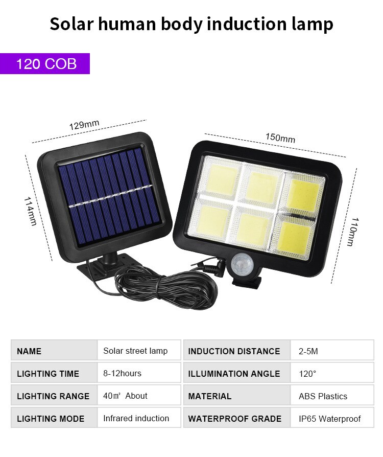 Outdoor Lighting COB 120 LED Solar Light Garden Decor Lamp Human Body Induction Light Waterproof Yard Street Light Wall Lamp: 120LED / 1-Pack