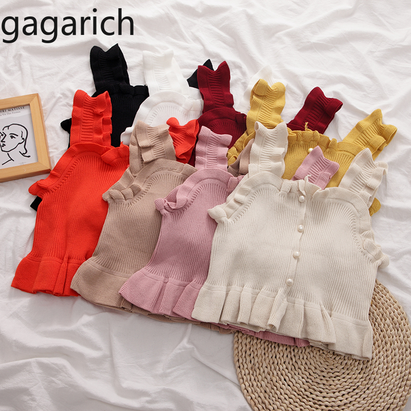 Gagarich colete feminino doce frilled 2020 verão novo estilo coreano feminino sólido magro wear topos