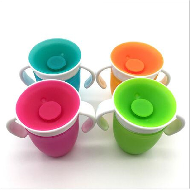 240ml vandkop 360 graders frit roterende baby læring drikke kopper med dobbelt håndtag flip lækagesikker spædbarn vand kopper flaske