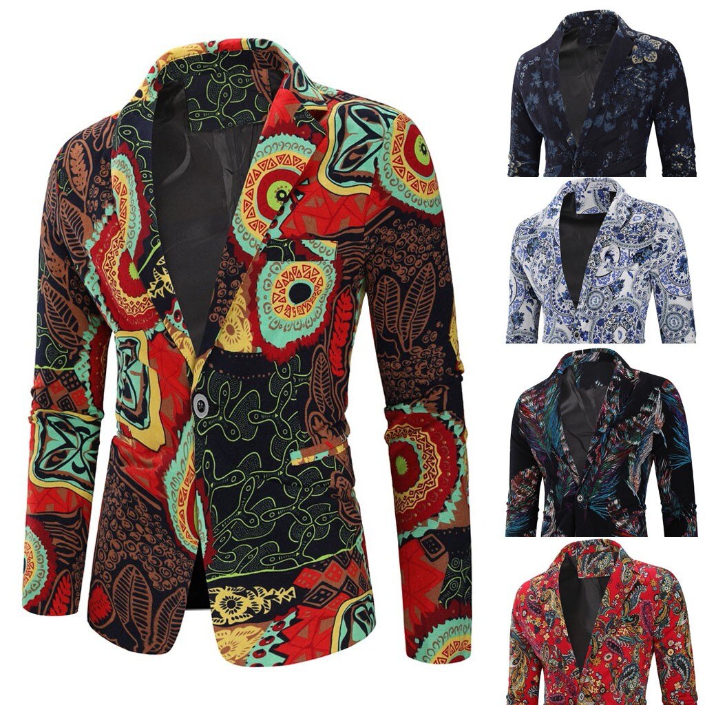 Winter Jacket Men jaqueta masculino Casual Vintage Ethnic Printed Dress Floral Suit Slim Fit Blazer Jacket casacas para homb #Y7