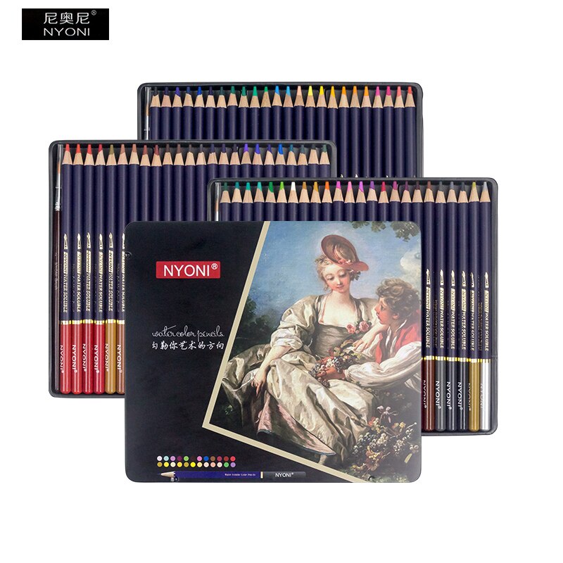 NYONI-lápices de acuarela suaves para artista, Kit de lápices de colores solubles en agua para dibujar y pintar, suministros de arte para niños