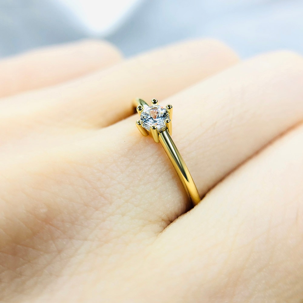 Zhouyang Bruiloft Bruid Ringen Voor Vrouwen Mini Leuke Geel Goud Kleur Zirkoon Engagement Dunne Ring Sieraden Sieraden R112