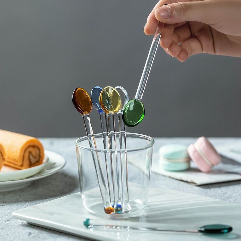 Cuillère en verre résistant à la chaleur résistant à la chaleur fouet Web célébrité café Dessert cuillère