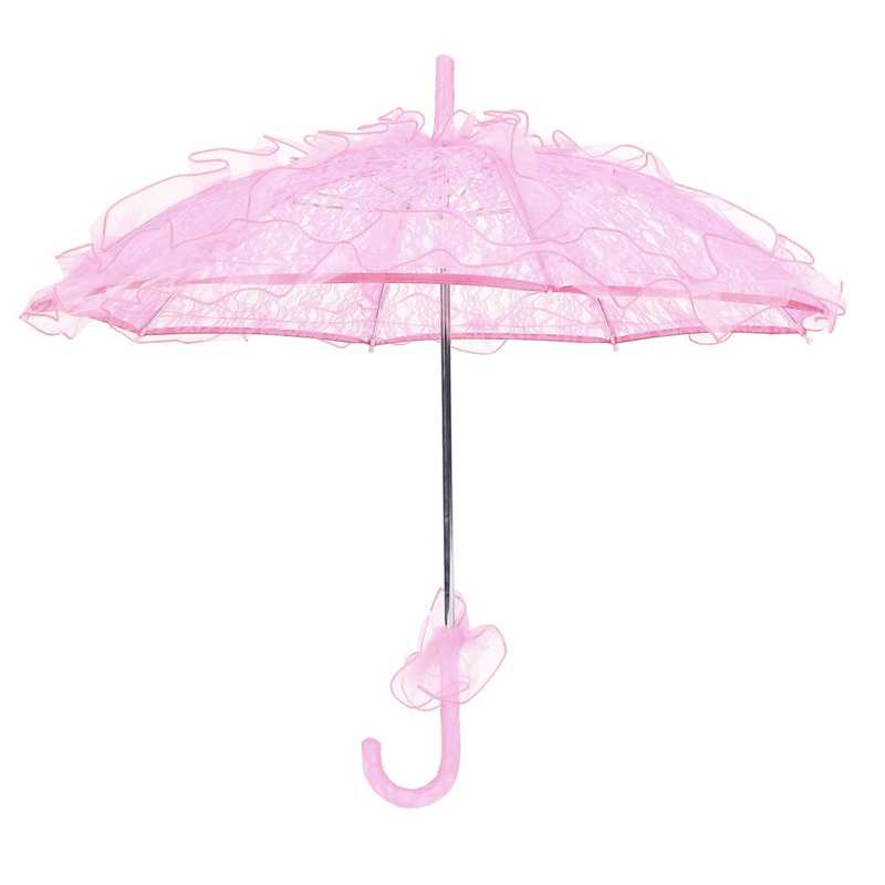 artificial flowers Wedding Bride Umbrella Unique Foldable Lace Fabric Parasol Umbrella Performance Props for Needlework: Pink