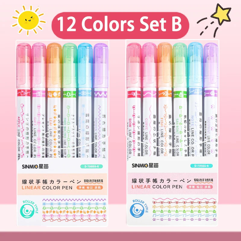 24/3 PCS Kawaii Bloemen Lijnvormige Markeerstiften Roller Tip Curve Liner Marker voor Schrijven Journaling Tekening Briefpapier: Lavendel
