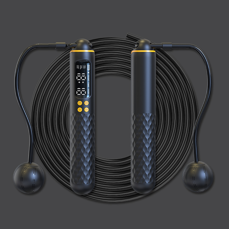 Neue wiederaufladbare USB-Springseil mit elektronischer Technologie, Drahtseil, verstellbarer Springseil-Trainer, digitaler drahtloser Kalorienzähler: Black