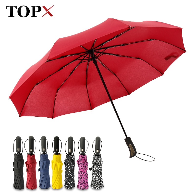 TOPX-parapluie Pongee pour hommes et femmes, résistant au vent 3 plis, Compact, entièrement automatique, de , tendance