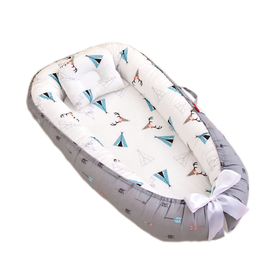 Mini berceau nordique Portable pour -né, impression de dessins animés, barrières de sommeil confortables dans le berceau pour Protection latérale, lit d&#39;enfant