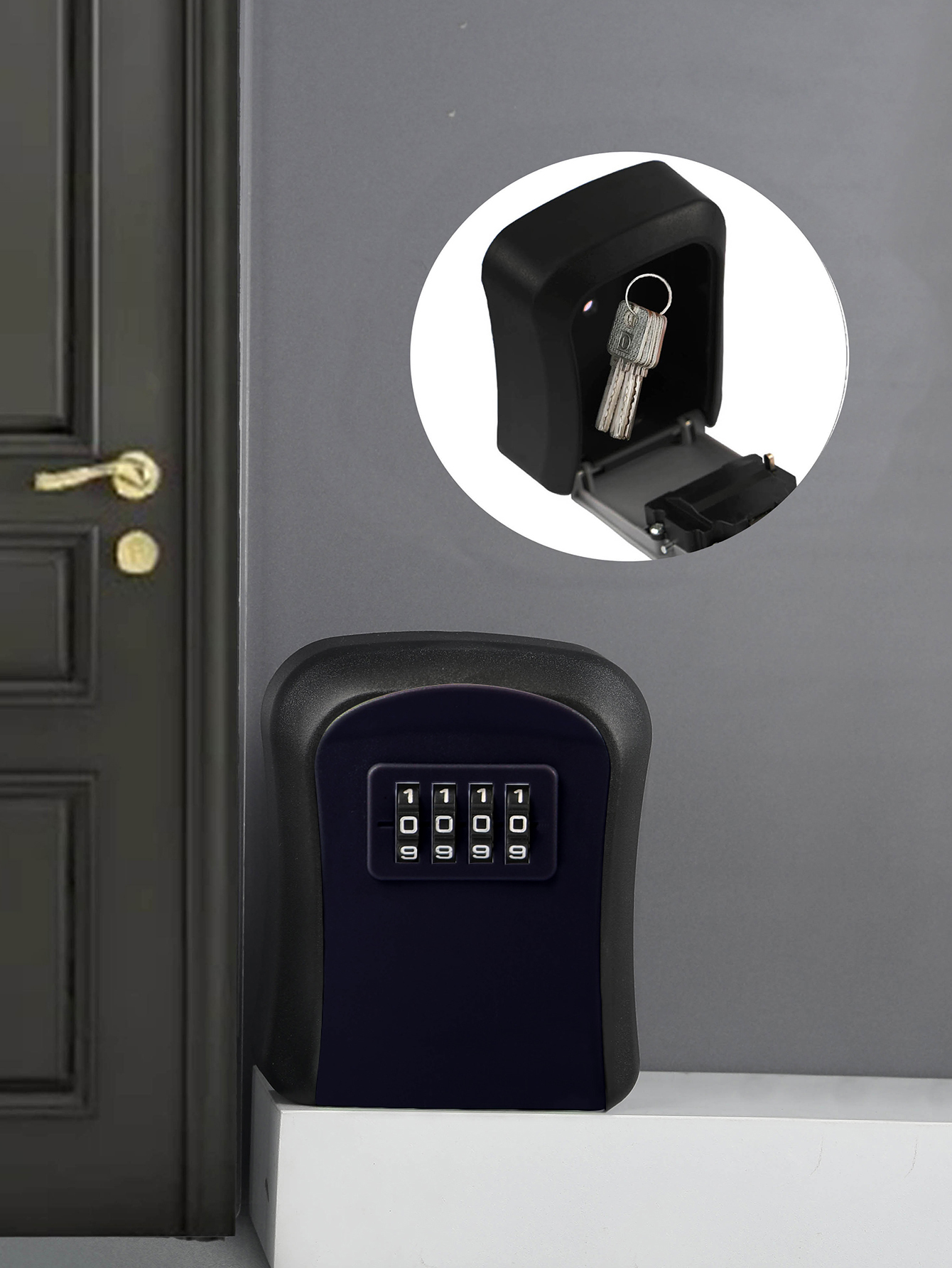 1pc Wall-Mounted Key Storage Box, Password Key Box, Outdoor Resettable Secret Code Lock Safe Lock Box, Storage Safe: black