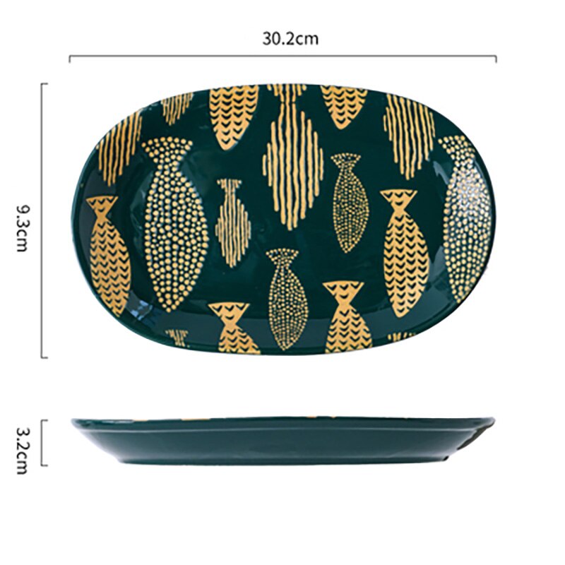 FANCITY Large fish plate, 12-inch oval plate, ceramic household bakeware, steamed fish plate, serving plate: 11