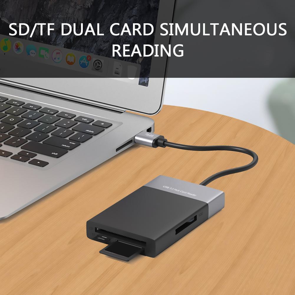 6 in 1 Multi Memory Card Reader ABS and Aluminum Alloy Shell PVC Wire 2 Port HUB USB 3.0 to XQD/TF/Secure Digital Card