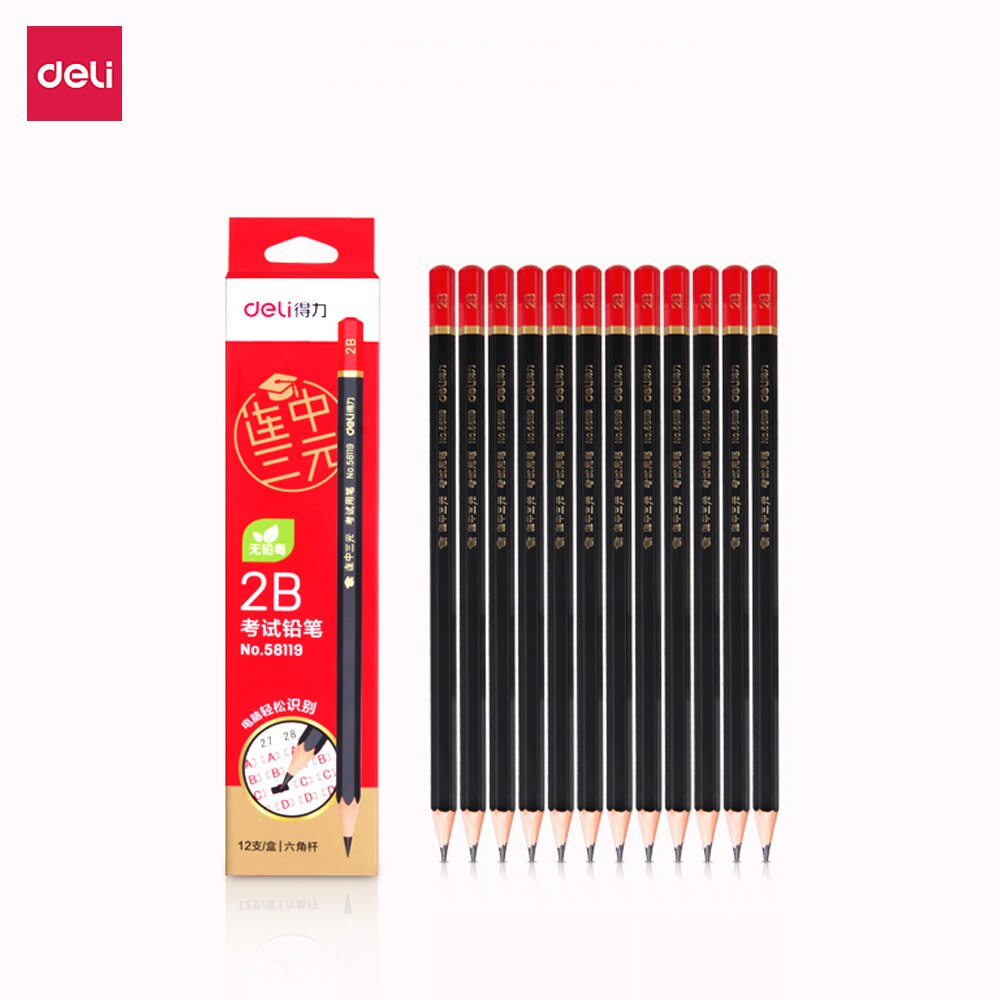 12pcs/pack Deli Student Sketch Drawing Writing Pencil Exam Exam Pen Stationery Supply Hexagon Rod Art Marker Pencil: Default Title