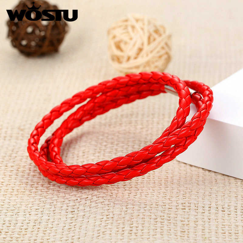 WOSTU 60CM Rot PU Leder Wrap Armband Mit Magnet Verschluss Für Frauen Männer Unisex Pulseira Freies Schnelles XCJ0063