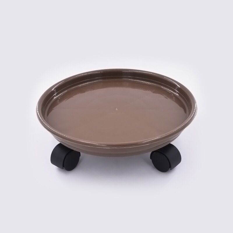 Home gardening thickened round roller universal wheel flower pot tray plastic mobile flower pot base water tray: Coffee S