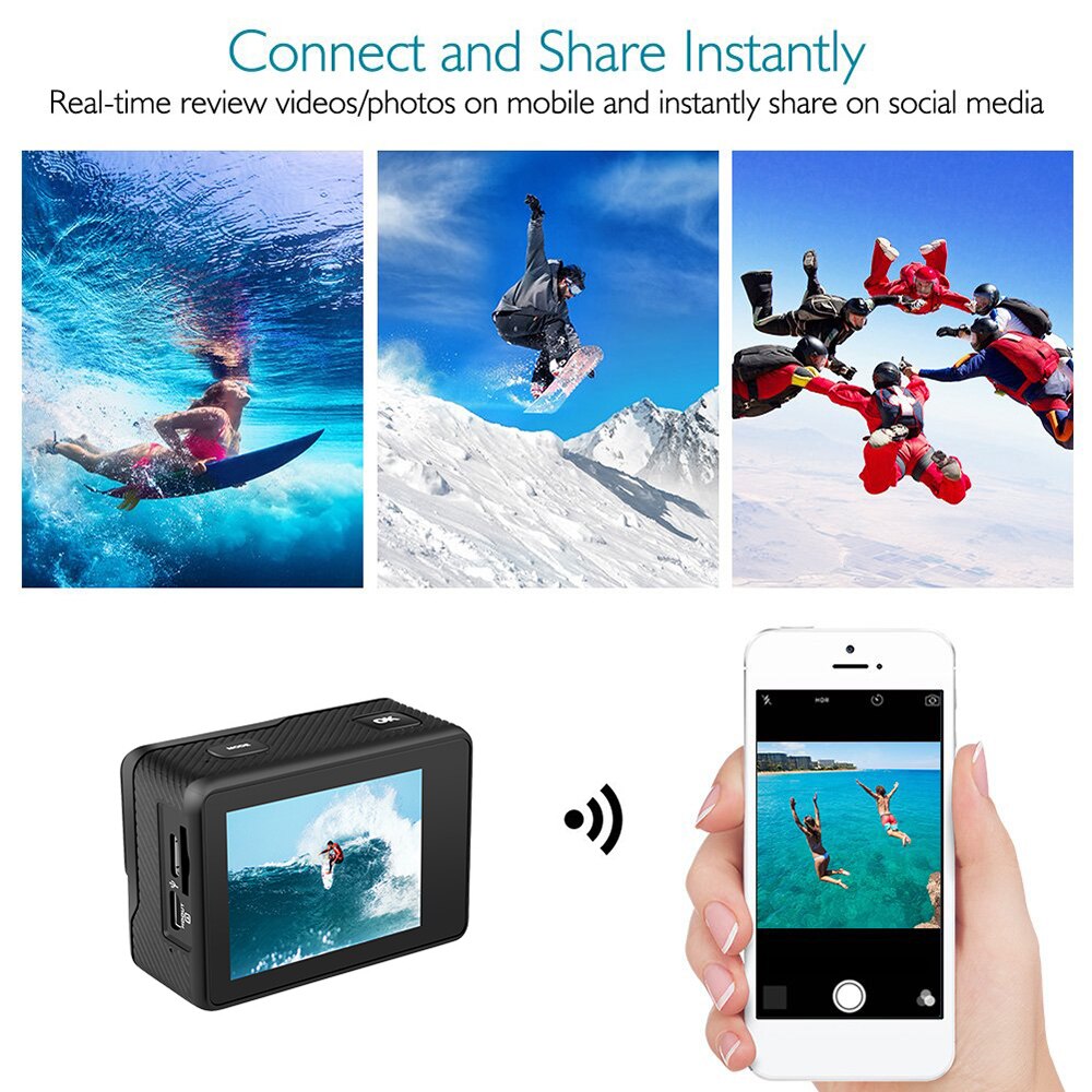 4K/30FPS 24MP Ultra HD Sports Action Camera 2.4G Wireless Remote Control WiFi DV Camcorder Waterproof Case Built-in Battery
