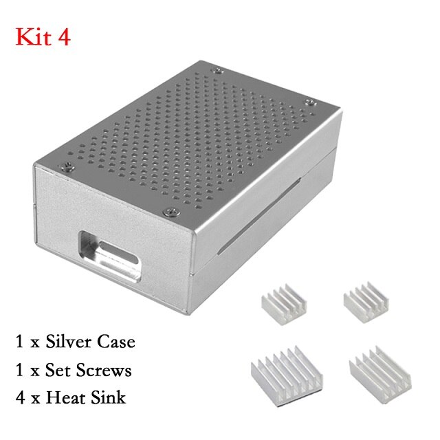 Raspberry Pi 4 Aluminum Case Raspberry Pi 4B Box Enclosure 3A Power Supply Charger Heat Sink Radiator for Raspberry Pi 4 Model B: Kit 4