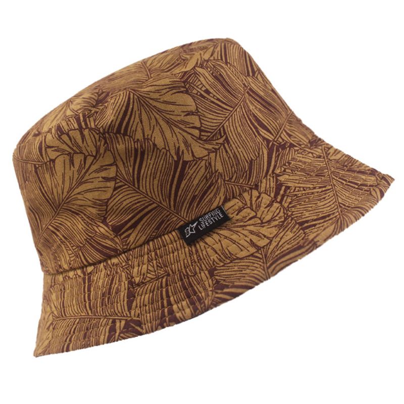 Unisex Harajuku Omkeerbaar Emmer Hoed Zonnebrandcrème Graffii Bladeren Visser Cap: Khaki