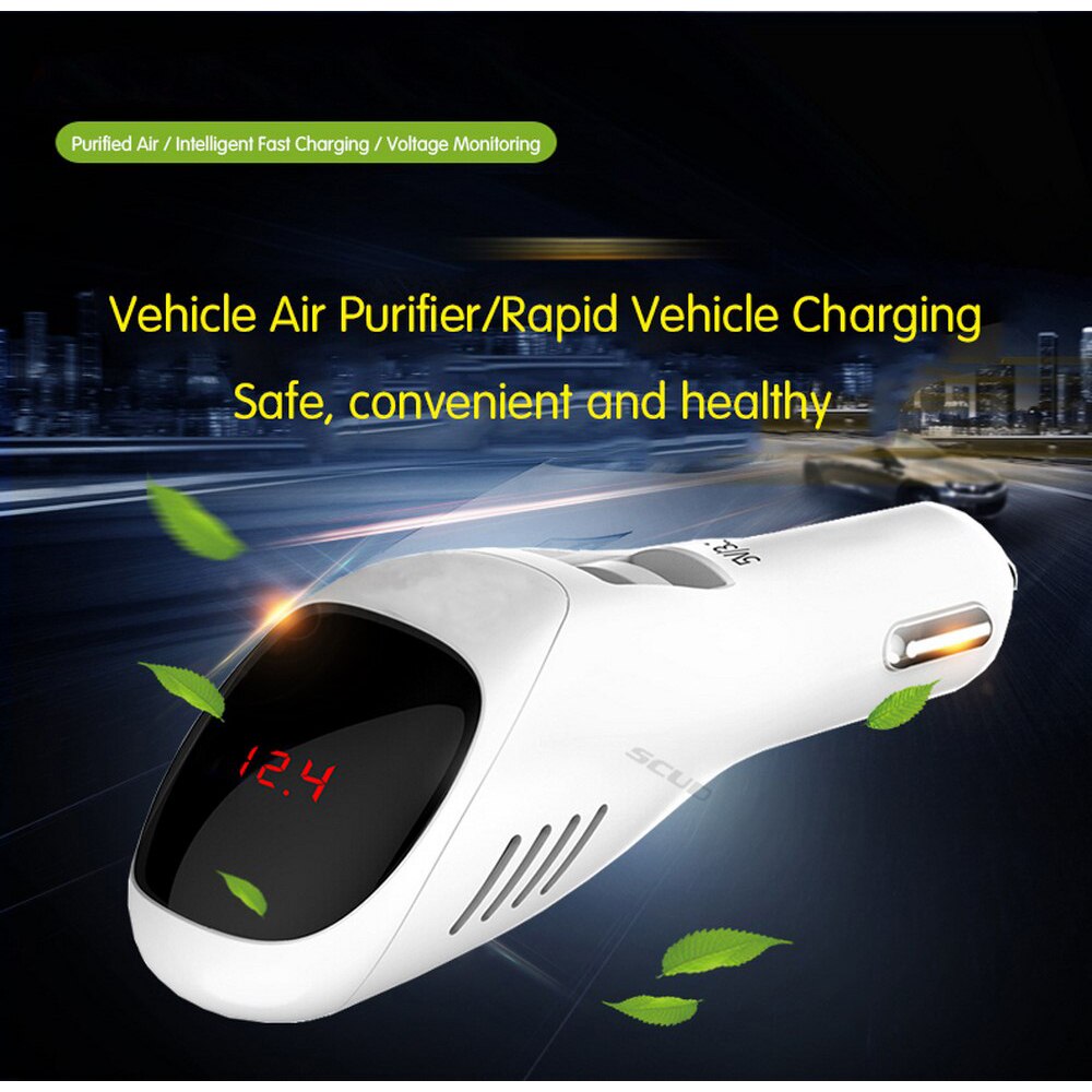 Air cleaner ionizer home air purifier 12v 24v negative ioner auto mist dobbelt usb hurtig billader hd digital display luftfriskere