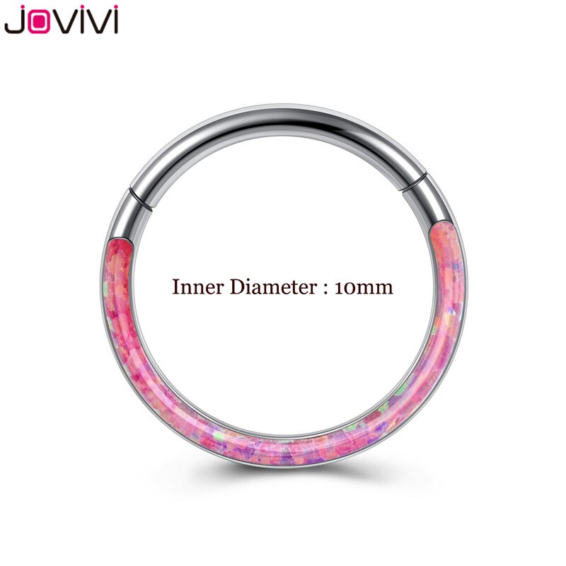 Jovivi Rvs 16G Twist Scharnierende Clicker Neus Septum Ring Synthetische Opal Hoop Wenkbrauw Lip Oor Ringen Body Piercing sieraden: Pink 10mm