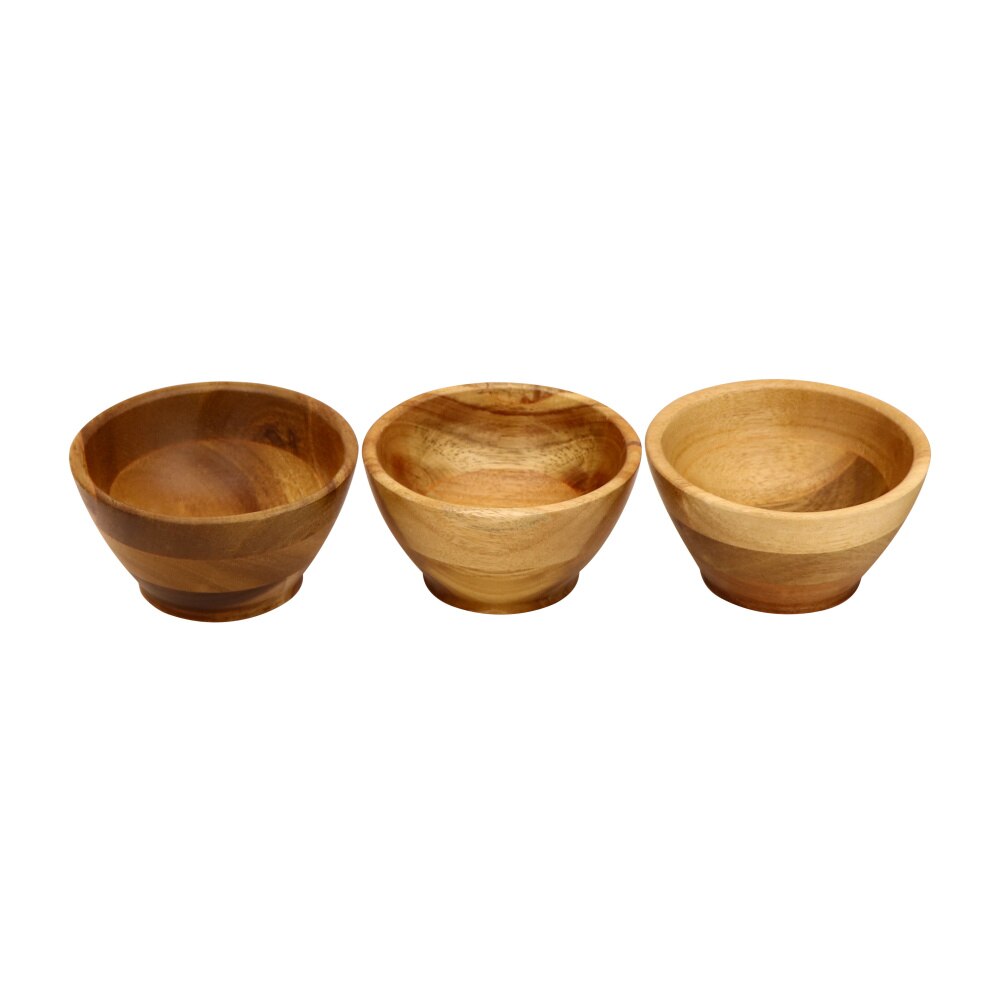 Jaswehome-cuenco de madera ecológico Natural, cuencos de fideo, arroz, sopa, postre, cuenco pequeño para niños, contenedor de alimentos, utensilios de madera: 3-piece bowl