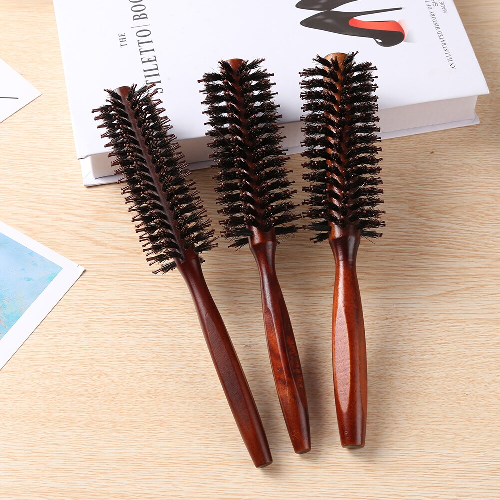 4 Sizes Anti Hair Round Brush Static Wood Boar Bristle Hairdresser Styling Tools Teasing Brush For Hair Curly Comb Hair Brush