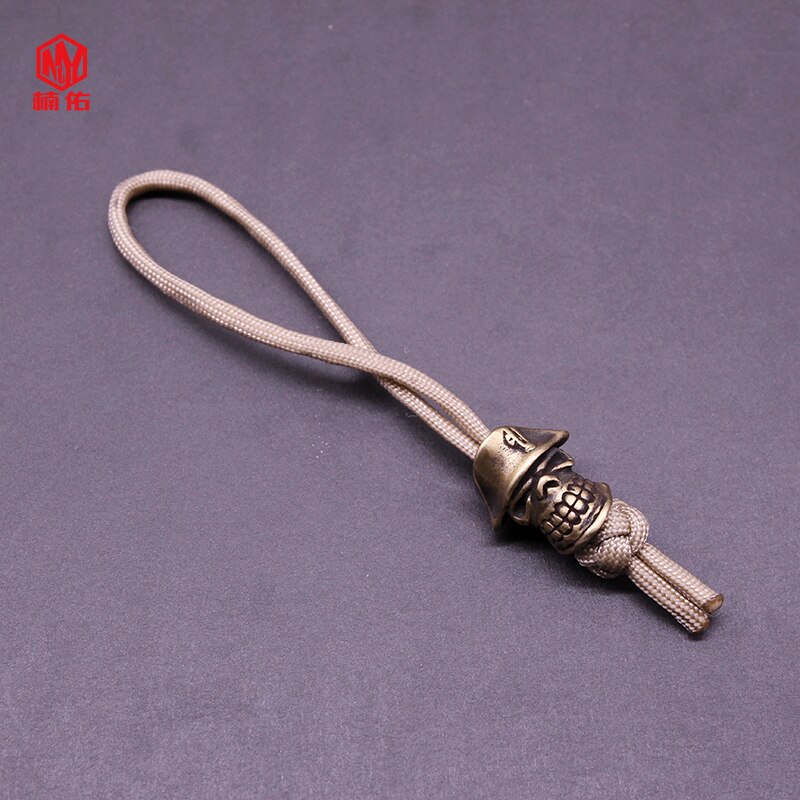 1Pc Retro Messing Koper Schedel Mes Kralen Pirate Captain Paracord Kralen Lanyard Hangers: Khaki