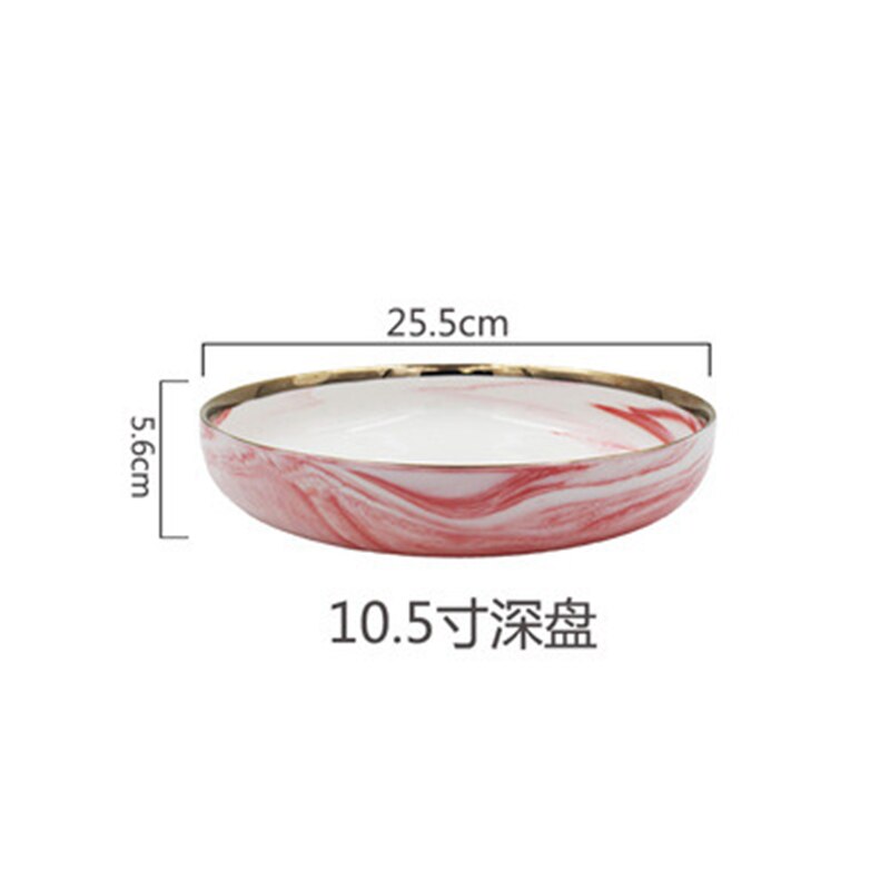 Vaaleanpunainen marmori keramiikka 1 kpl illallinen lautanen riisisalaatti nuudelit kulho keittolautaset astiasto setit kodin astiasto keittiön keittotyökalu: 10.5 tuuman syvä levy