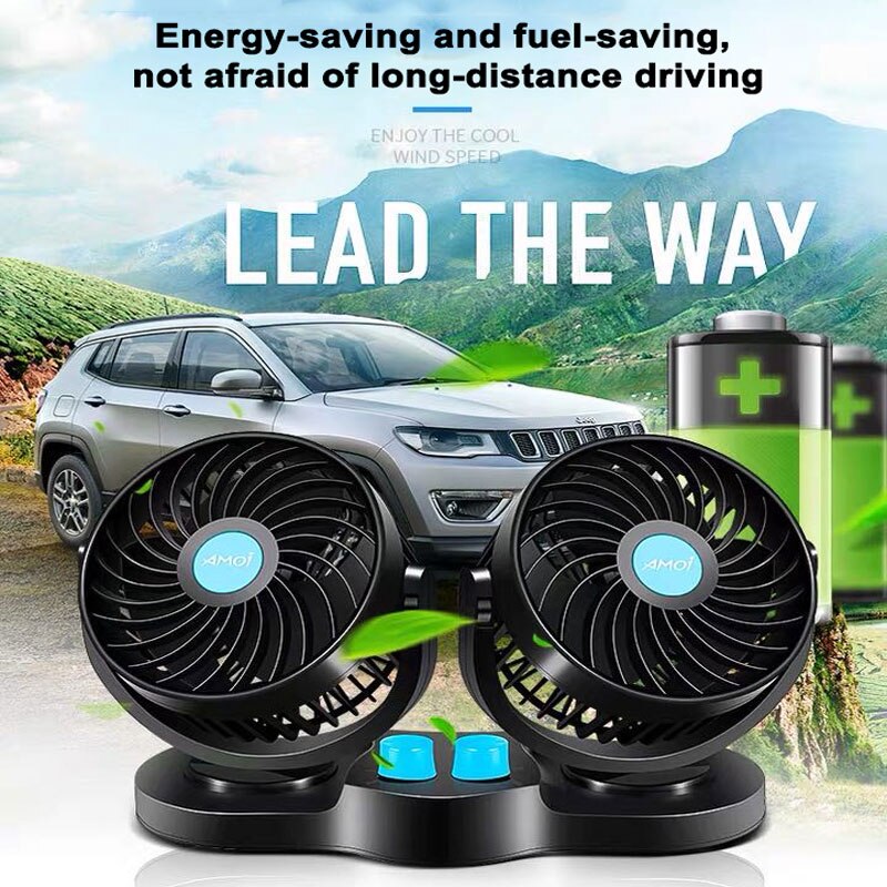 Car Dual Fan Car Interior Accessories 360 Degrees-round Car Cooling Accessories Swing Fan Ventilation Board Summer 12V/24V