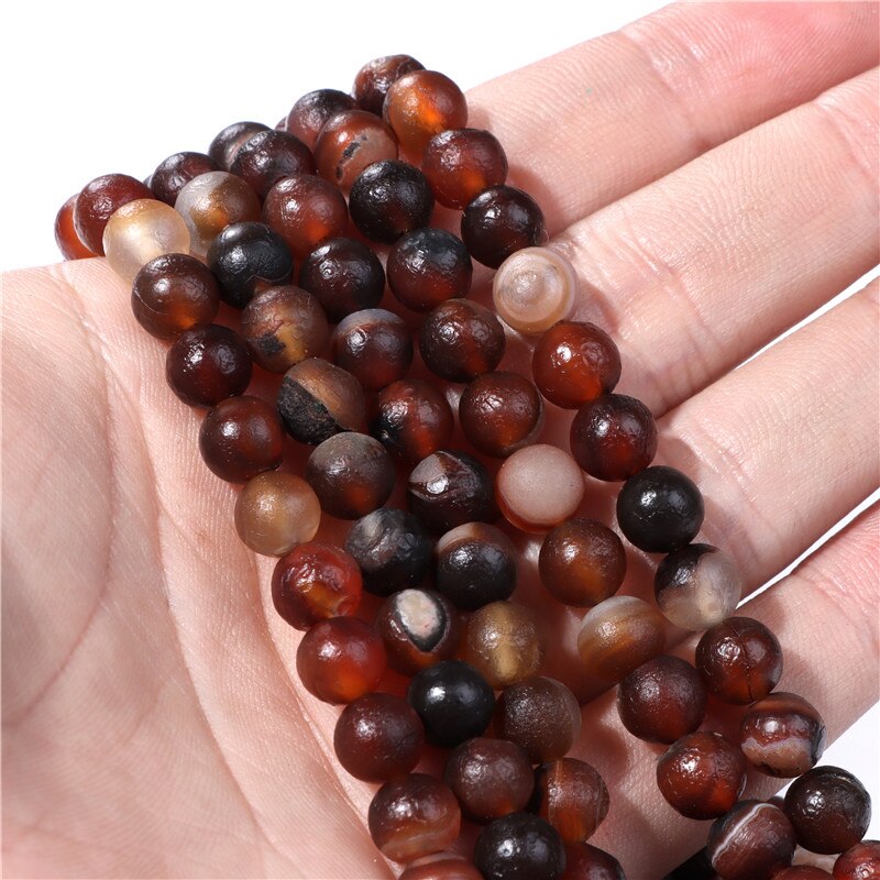 6 8 10mm Natural Raw Mineral Agates Bead Round Coffee Stone Agates Bead Loose Spacer Beads For Jewelry Making DIY Accessories: 3 .Red Coffee / 8MM about 46pcs