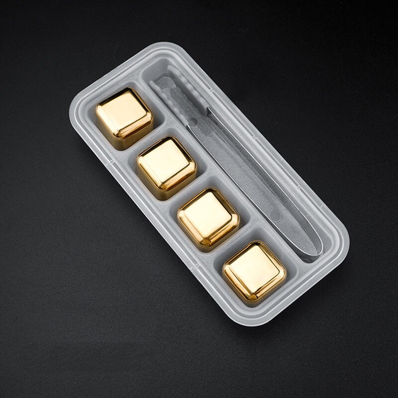 Metalen Ijsblokjes God Roestvrij Staal Ijs Stenen Voor Wijn, wiskey Gouden Chilling Rocks Whisky Koeler Wijnkoelers & Chillers: 4Pcs tong