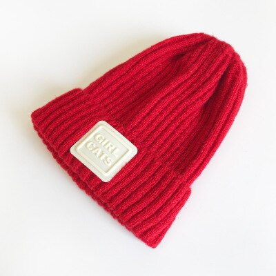 Kinderwintermuts geborduurde letters effen wollen streep gebreide kindermuts gehaakte meisjesmutsen winter jongensmuts babymutsen: Rood