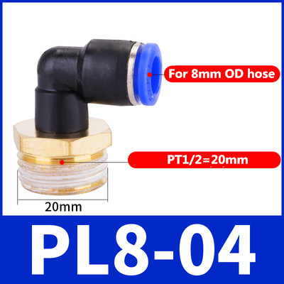 Pl fiting pneumatic cot 1/4 3/8 1/2 1/8 bsp filet tat conector rapid de aer l forma împingere furtun  od 6mm 8mm 10mm 12mm: 8-04