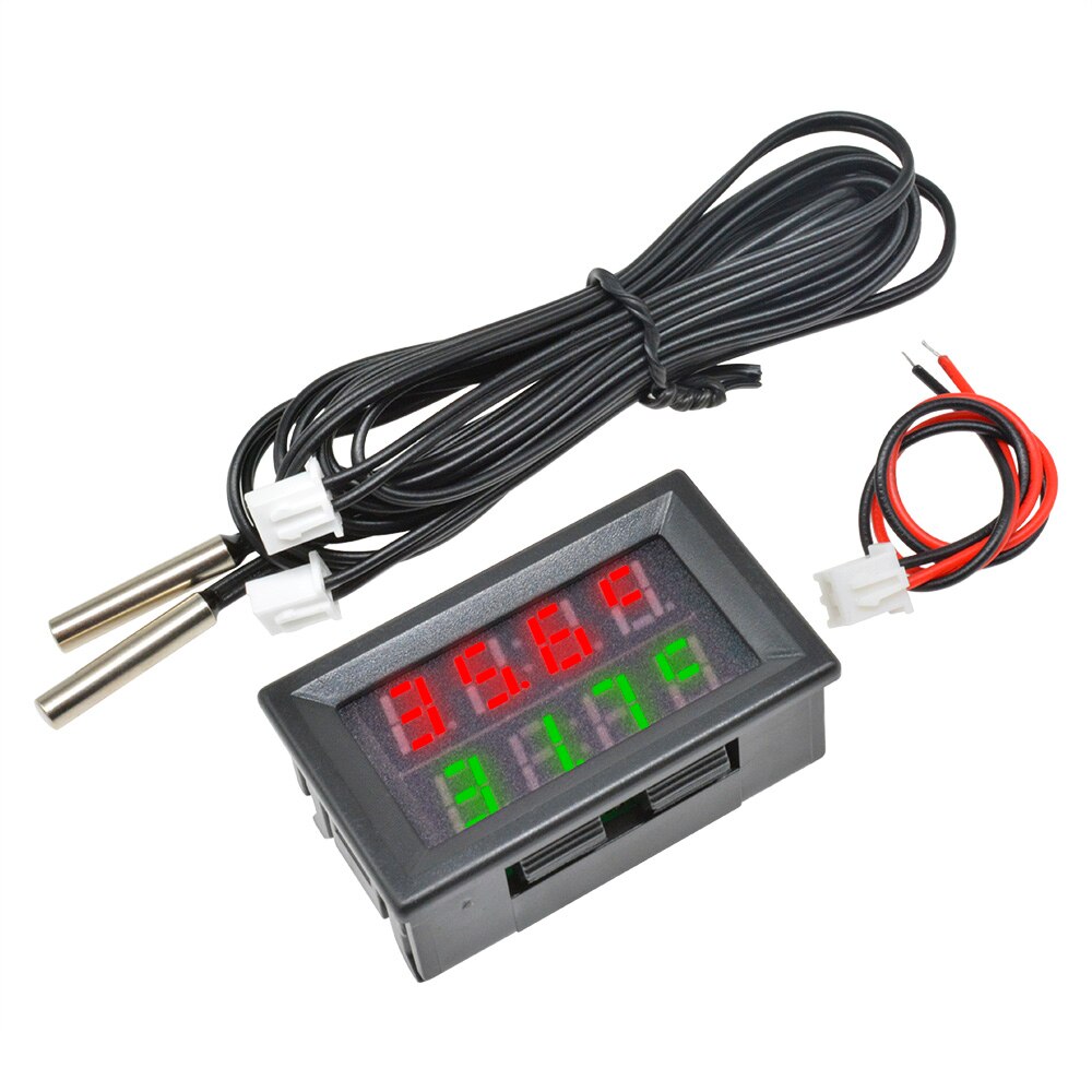 4-28V 3/4 Bit Precision LED Digital Temperature Controller thermostat Cooler Heater thermoregulator w/Dual NTC Waterproof Probe: 4-Bit Red Green