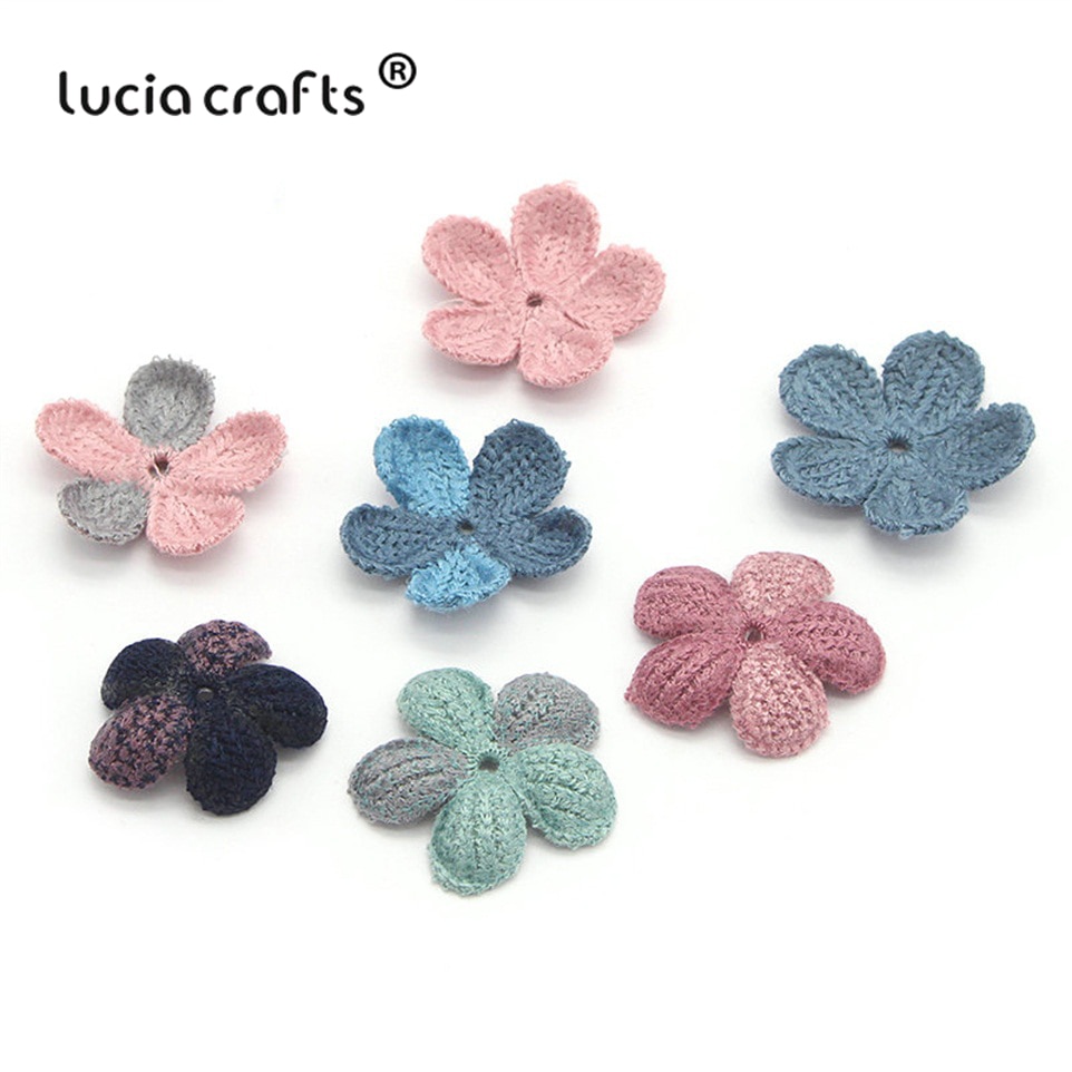 Lucia crafts 10/13 stuks 35mm wollen bloemen naai-op patches voor decoratie diy handgemaakte materialen accessoires  b0104