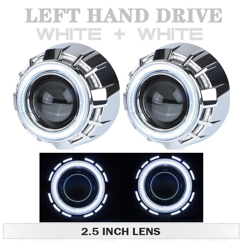 Lente de proyector Bi Led de doble Ojo de Ángel, 3,0 y 4,0 pulgadas, blanco, rojo, azul, Ojo de Ángel, readaptación H7, conjunto de Faros para automóvil, H4, 2,5: 2x LHD White White