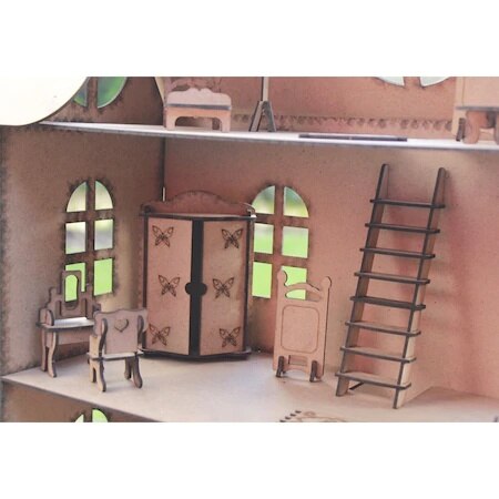 Vreugde En Speelgoed Houten Speelhuis + Miniatuur Items-Verf + Borstel 424704529