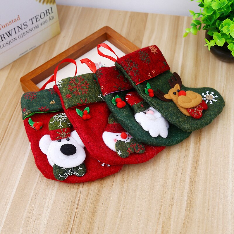 Retro Christmas Little Socks Bag Christmas Tree Ornaments Children Candy Bag Old Man Bag