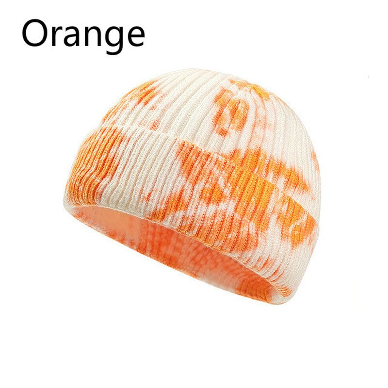 All-match cantaloupe hat tie-dye uldhue kvinde japansk all-match strikket hat efterår gradient baotou hat: Orange