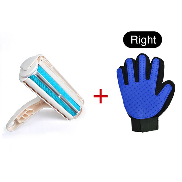 Pet Hair Remover Roller Hond Kat Haar Borstel Verwijderen Hond Kat Haar Van Meubels Tapijten Kleding Zelfreinigende lint: Blue Right hand