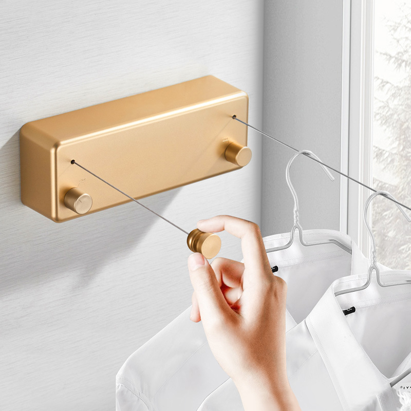 Retractable Clothesline Indoors Laundry Line with Adjustable Stainless Steel Double Rope Wall Mounted Space-Saver Drying Line