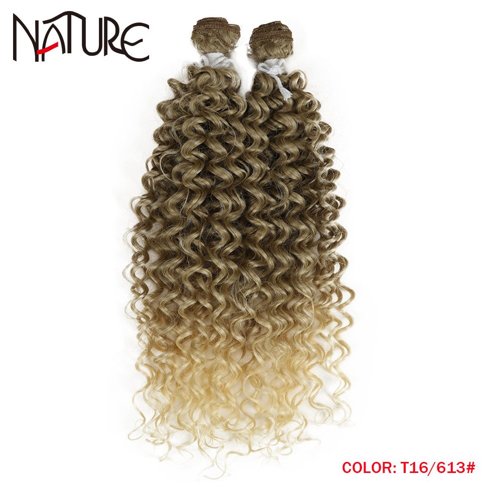Nature Hair Weave Afro Kinky Curly Synthetic Hair High Temperature Fiber Ombre Brown 26 Inch Deep Wave Hair Bundles Extensions: T16-613