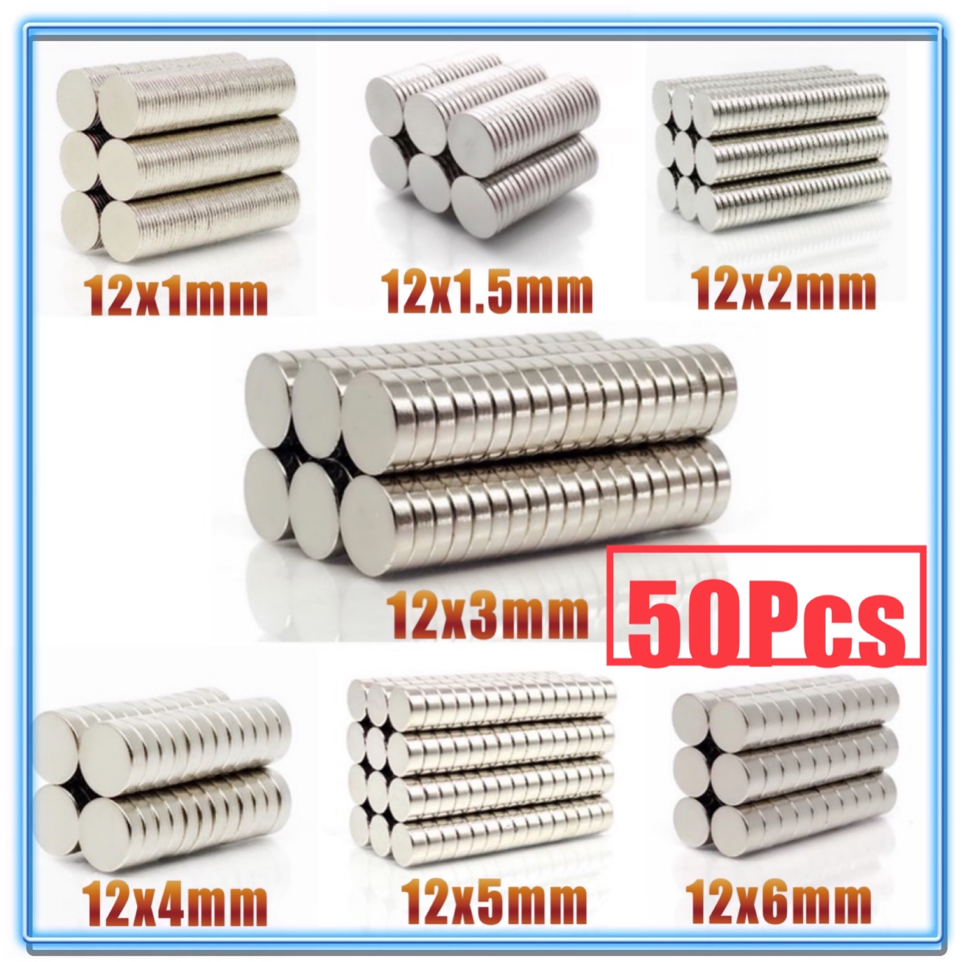 50Pcs N35 Ronde Magneet 12X1 12X1.5 12X2 12X3 12X4mm Neodymium Magneet Permanente Ndfeb Super Sterke Krachtige Magneten 12*1 12*3