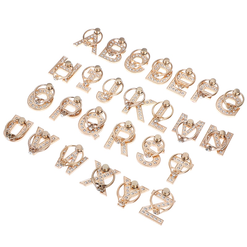 1pc 360 Degree Diamond Metal Letter A-Z Finger Ring Smartphone Stand Holder Mobile Phone Holder For All Phone