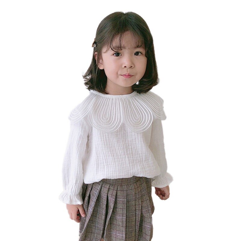 Girls White Blouse Autumn Teenager Lace Girls Tops School Uniforms Shirt Long-Sleeve Children Clothing