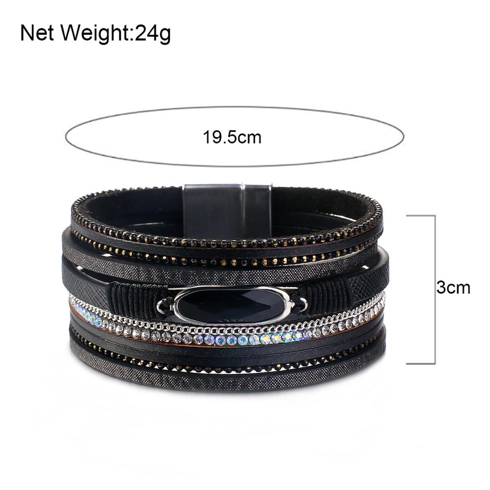 Amorcome Einfache Harz Charme Schwarz Weiß Leder Armbinde unisex Strass mehrschichtig wickeln Armbänder ErkläSprosse Schmuck