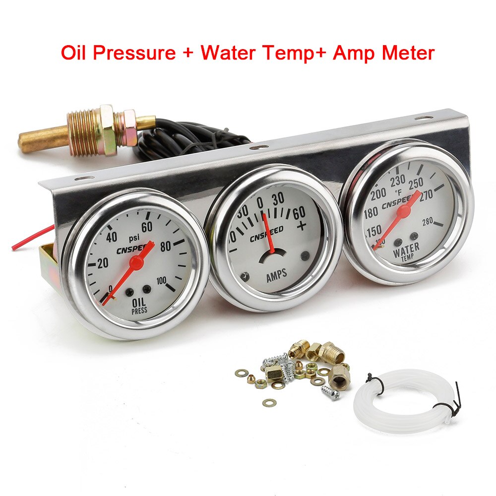 2&quot; 52mm Black white Face Chrome Panel Triple Gauge Set Oil Pressure Water Temp Amps Volt meter: YC101323