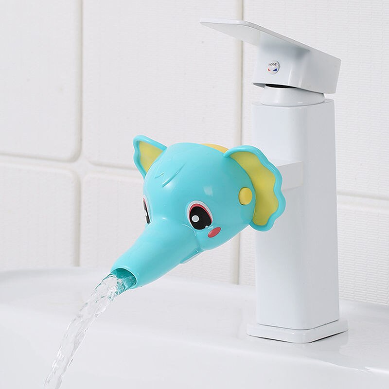 Animal Cute Duck Elephant Faucet Extender Water Children Saving Cartoon Tool Help Baby Washing Hands Bathroom Bath Toy Kids: blue Elephant